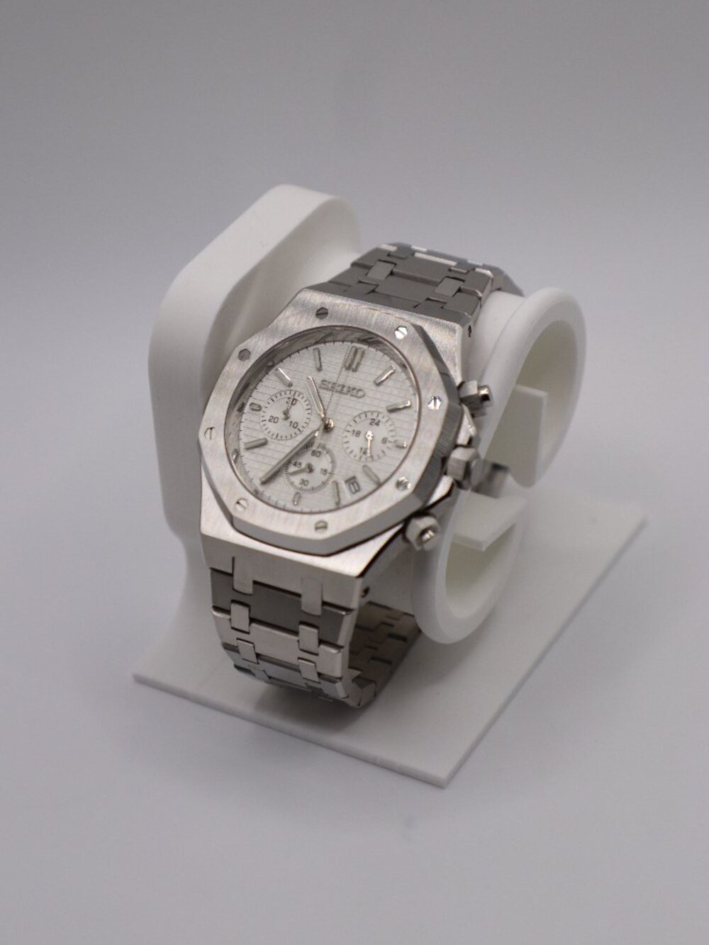 Seiko Mod Royal Oak Chronograph – White Waffle Dial | 42mm